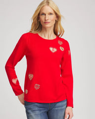 Chico's | V-Day Embroidered Heart Pullover/ Love Letter Red