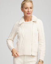 Chico's | Fur Trim Moto Cardigan/ English Cream