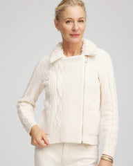 Chico's | Fur Trim Moto Cardigan/ English Cream
