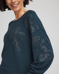 Chico's | Heatset Embroidered Pullover/ Teal Shadow