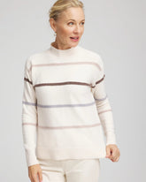 Chico's | Sequined Stripe Pullover Sweater/ English Cream