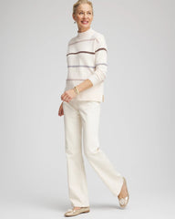 Chico's | Sequined Stripe Pullover Sweater/ English Cream