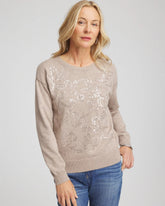 Chico's | Floral Sequined Pullover/ Smokey Taupe