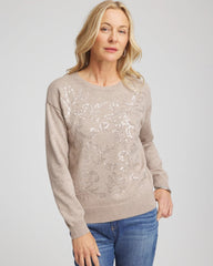 Chico's | Floral Sequined Pullover/ Smokey Taupe