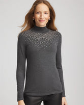 Chico's | Ella Rhinestone Mockneck Sweater/ Graphite Gray
