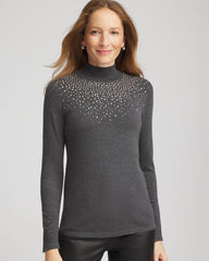 Chico's | Ella Rhinestone Mockneck Sweater/ Graphite Gray