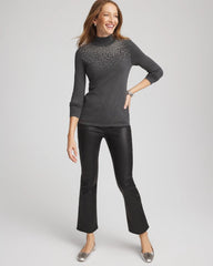 Chico's | Ella Rhinestone Mockneck Sweater/ Graphite Gray