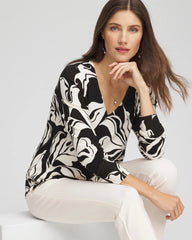 Chico's | Ella Printed V-Neck Sweater/ Black