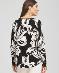 Chico's | Ella Printed V-Neck Sweater/ Black