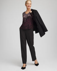 Chico's | Ella Printed V-Neck Sweater/ Black