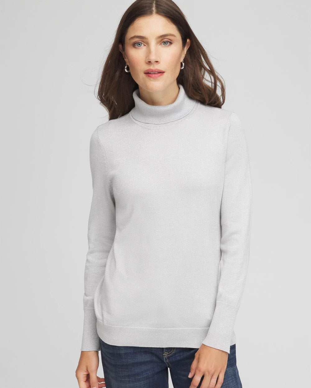 Chico's | Metallic Turtleneck Pullover Sweaters/ Silver Glitter