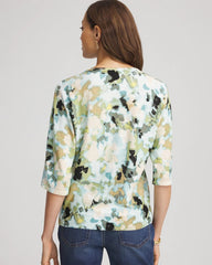 Chico's | Printed Dolman V-Neck Pullover Sweater/ Blue Menthe
