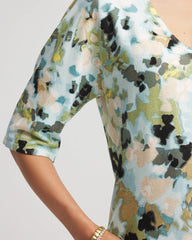 Chico's | Printed Dolman V-Neck Pullover Sweater/ Blue Menthe