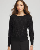 Chico's | Ella Embellished Dolman Pullover Sweater/ Black