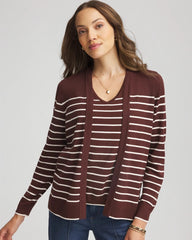 Chico's | Ella Striped Long-Sleeve Cardigan/ Cacao