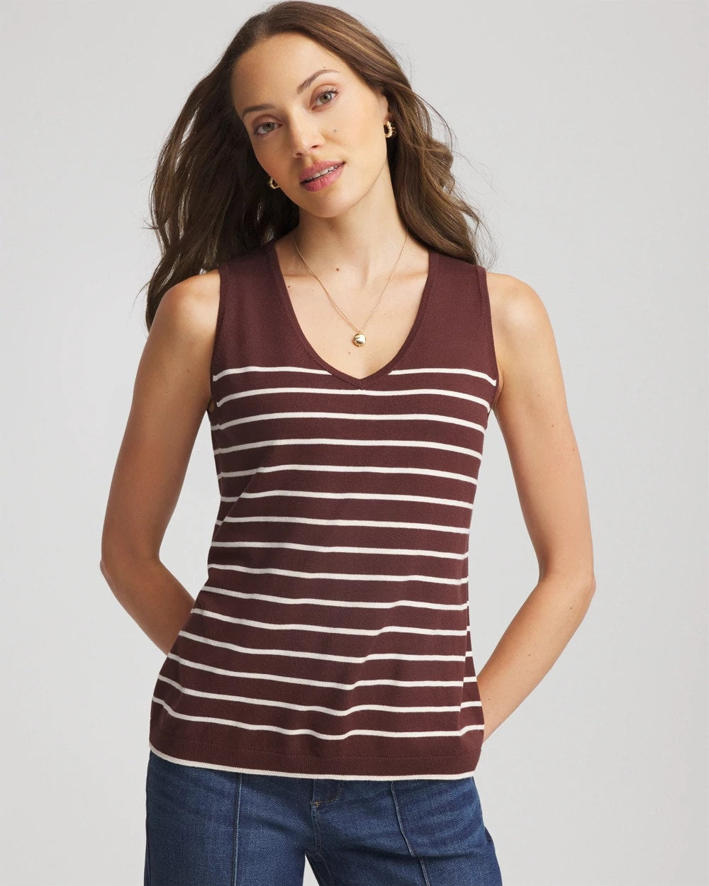 Chico's | Ella Striped Sweater Tank/ Cacao