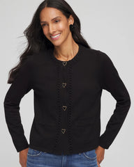 Chico's | V-Day Embroidered Crewneck Cardigan/ Black