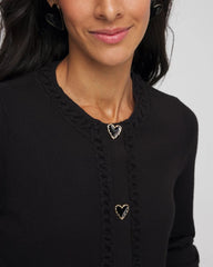 Chico's | V-Day Embroidered Crewneck Cardigan/ Black