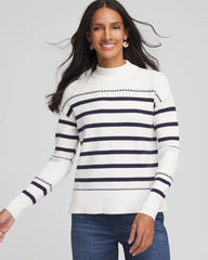 Chico's | Striped Relaxed Mockneck Pullover/ Ecru