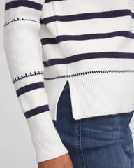 Chico's | Striped Relaxed Mockneck Pullover/ Ecru