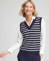 Chico's | Striped V-Neck 2 in 1 Sweater Vest/ Passport Blue