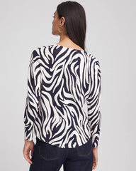 Chico's | Ella Zebra V-Neck Pullover Sweater/ Passport Blue