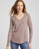 Chico's | Ella Embellished V-Neck Sweater/ Taupe Heather