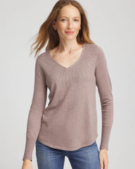 Chico's | Ella Embellished V-Neck Sweater/ Taupe Heather