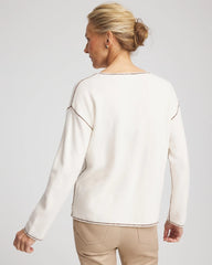 Chico's | Contrast Stitch V-Neck Sweater/ English Cream