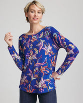 Chico's | Ella Boatneck Printed Pullover Sweater/ Cobalt Stone
