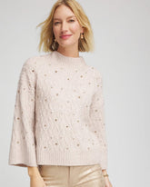 Chico's | Sequined Cable Knit Sweater/ Birch Bark Heather