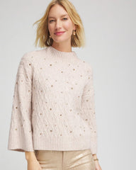 Chico's | Sequined Cable Knit Sweater/ Birch Bark Heather