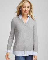 Chico's | Sequin Built-In Shirt Knit Sweater/ Gray