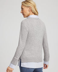 Chico's | Sequin Built-In Shirt Knit Sweater/ Gray