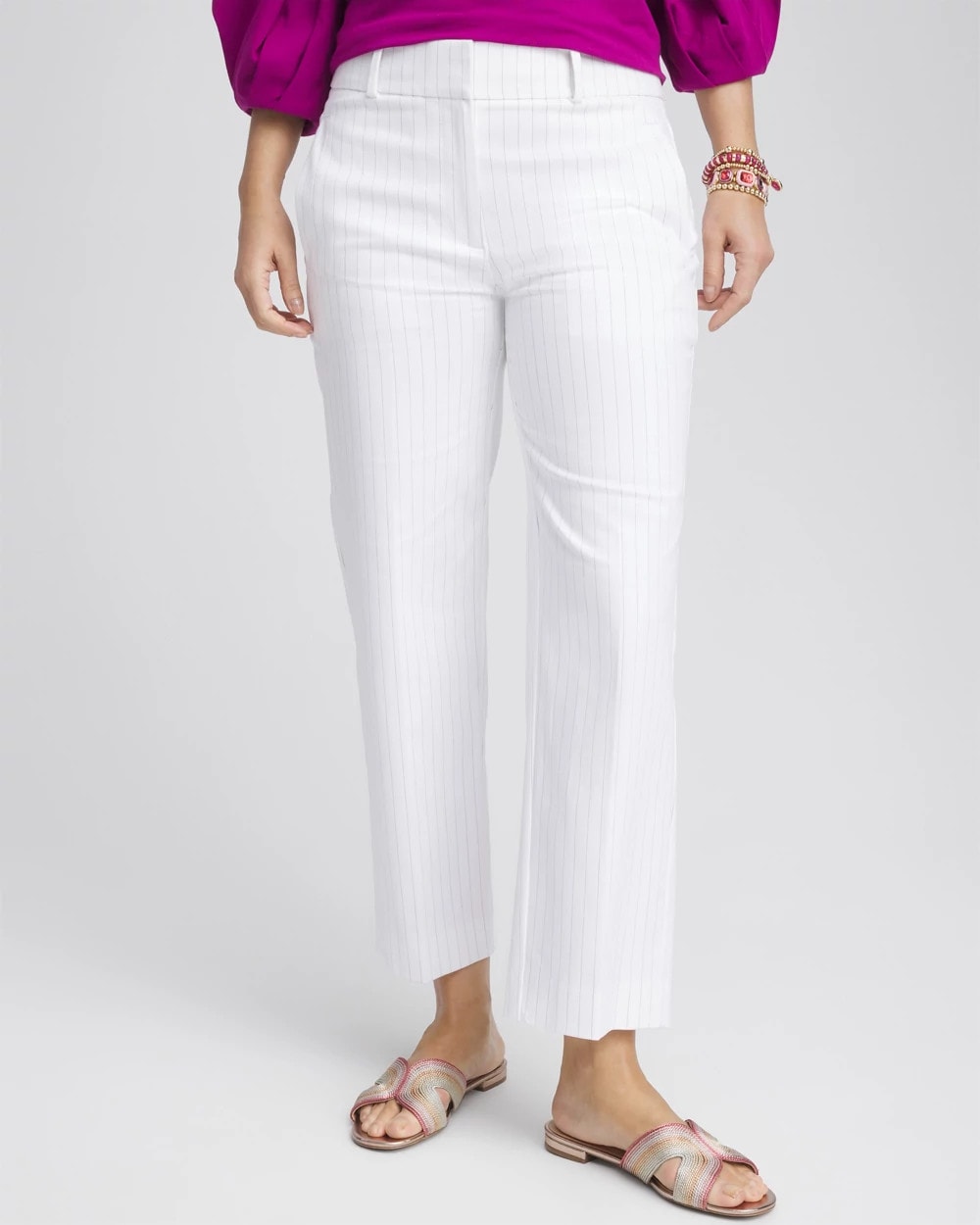 Chico's | Striped Straight-Leg Cropped Pants/ Alabaster