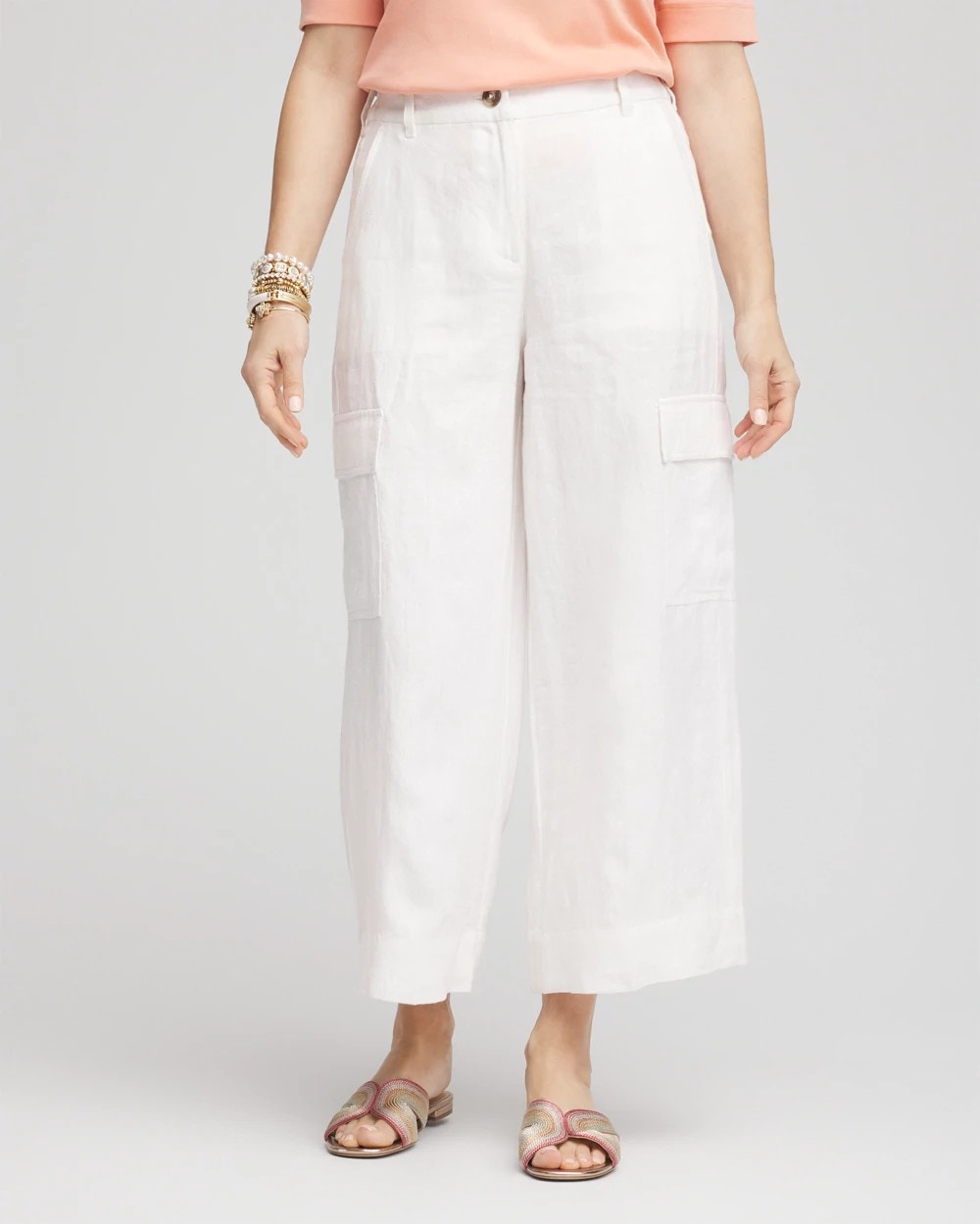 Chico's | Linen Cargo Wide-Leg Cropped Pants/ Alabaster