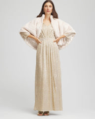 Chico's | Metallic Knit Pleated Maxi Dress/ Gold