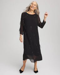 Chico's | Feathered Georgette Popover Dress/ Black
