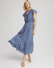 Chico's | Textured Ruffled-Placket Maxi Dress/ Blue Lotus