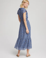 Chico's | Textured Ruffled-Placket Maxi Dress/ Blue Lotus