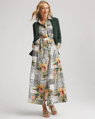 Chico's | Artisanal Floral Print Maxi Shirtdress/ Ecru