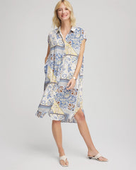 Chico's | Floral Patchwork Short Shirtdress/ Ecru