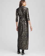Chico's | Foiled Knit Pleated Maxi Dress/ Black