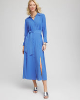 Chico's | Belted Split Hem Maxi Shirtdress/ Blue Pearl