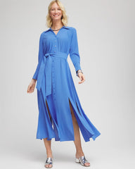 Chico's | Belted Split Hem Maxi Shirtdress/ Blue Pearl