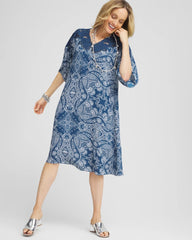 Chico's | Crepe Lace-Neck Dress/ Seaport Blue