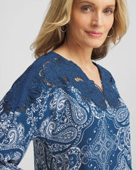 Chico's | Crepe Lace-Neck Dress/ Seaport Blue