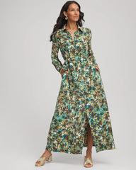 Chico's | Printed Long-Sleeved Shirtdress/ Darkest Spruce