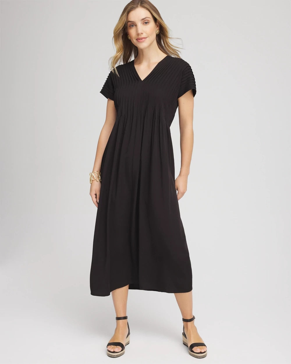 Chico's | Silk-Twill Popover Midi Dress/ Black