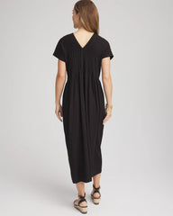 Chico's | Silk-Twill Popover Midi Dress/ Black